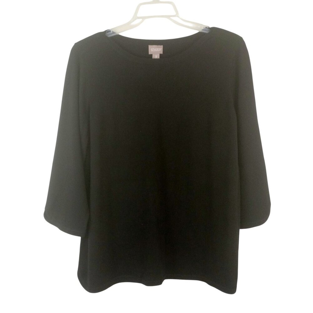 Chico's Glenda Touch of Cashmere Black Tulip Hem Pullover Sweater 3 XL 16